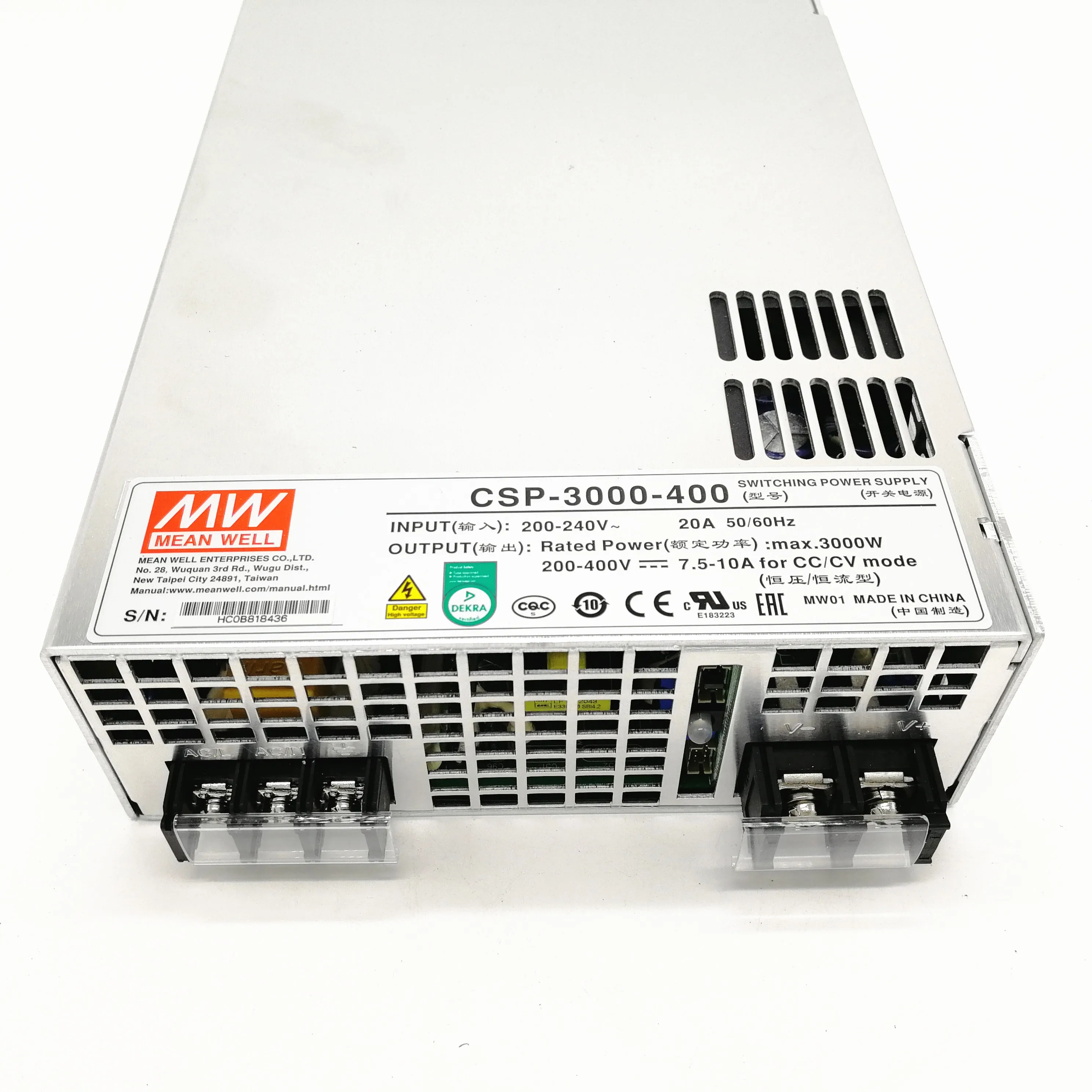 

Meanwell CSP-3000-400 3000w 220VAC to 400VDC single output power supply