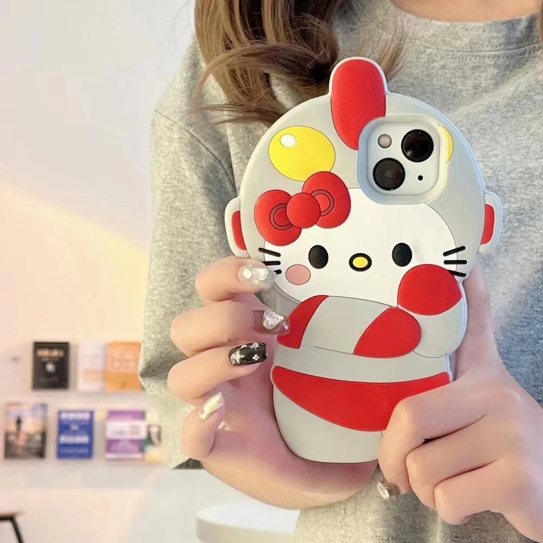 

Sanrio red Ultraman hello kitty Silicone three-dimensional cute anime Phone Cases For iPhone 14 13 12 11 Pro Max Back Cover