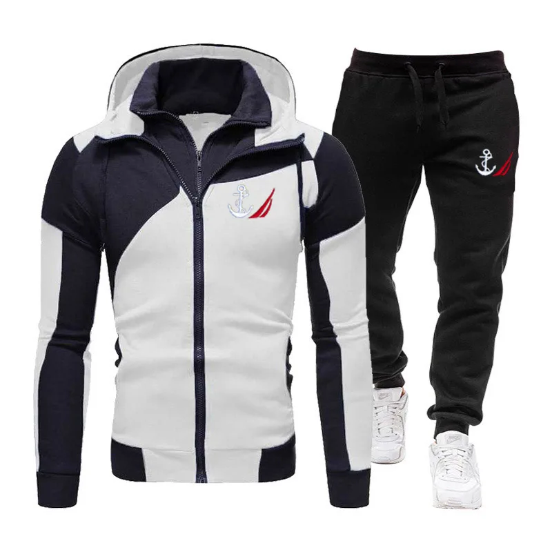 

Winter Brand Nautica New Men's Casual Sportswear Suit Hooded Zipper Jacket+Jogging Pants 2 Piece Set Men's Hooded Tracksuit Set