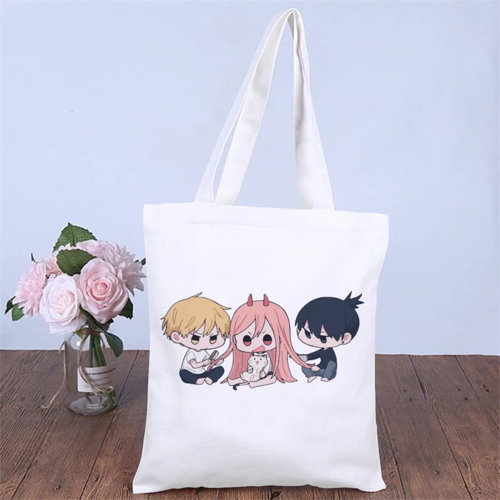 

Chibi DevilsHandbag Chainsaw Man Denji Manga Shoulder Canvas Bags Adults Pocket Double Print Travel Shopper HandBags Tote Bag
