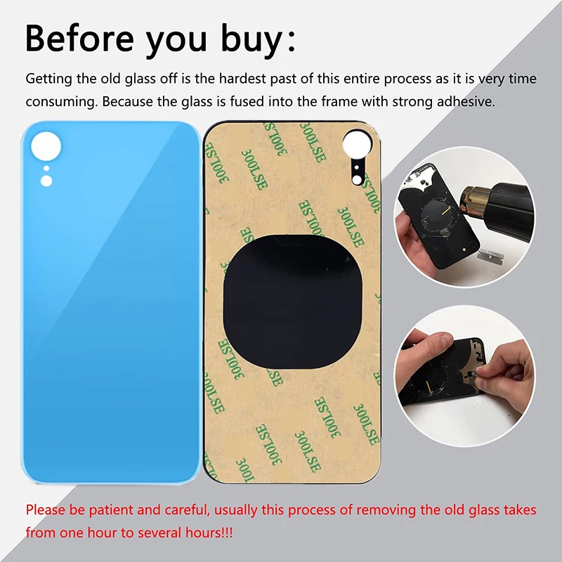 5PCS Big Hole Back Glass Replacement for iPhone XR Back Cover Glass with Doule Side for XR Glass Plate Battery Cover enlarge