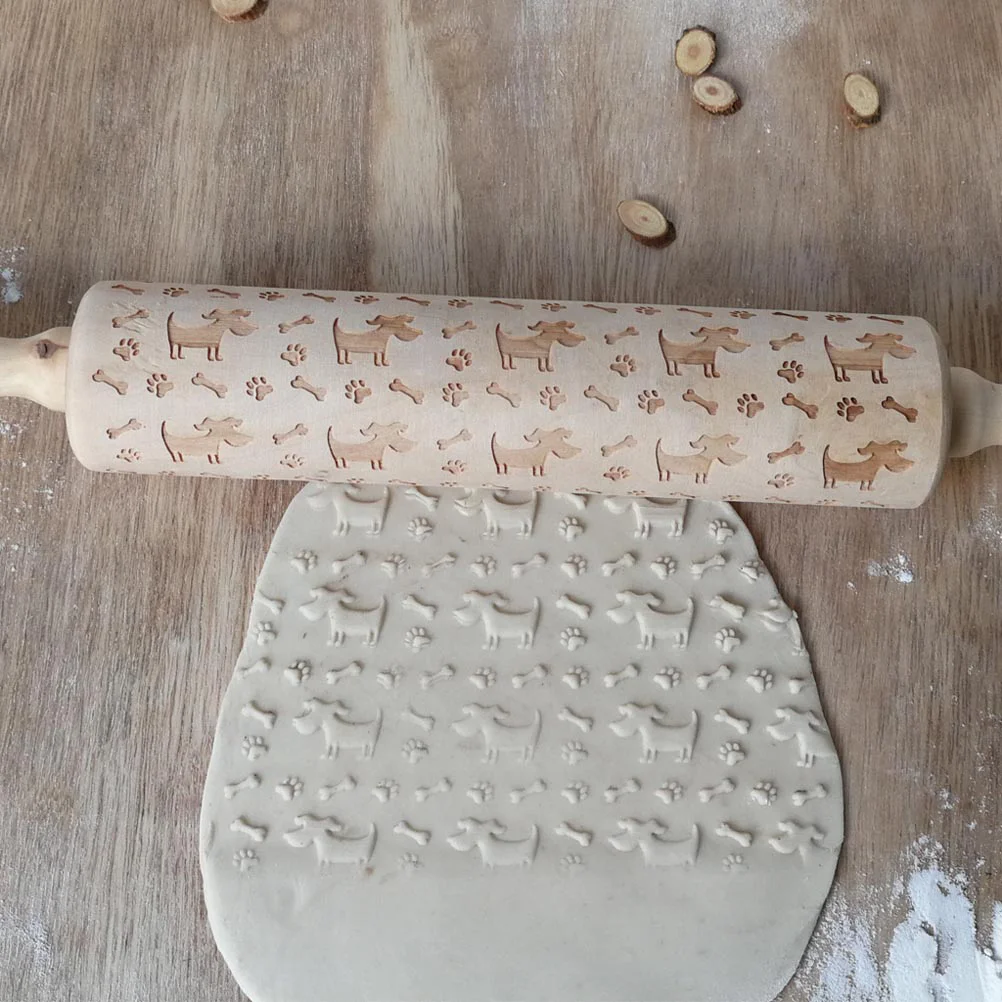 

Wooden Rolling Pin Beautiful Printing Rolling Pin for Home Store Baking (Dog and Bone Pattern)