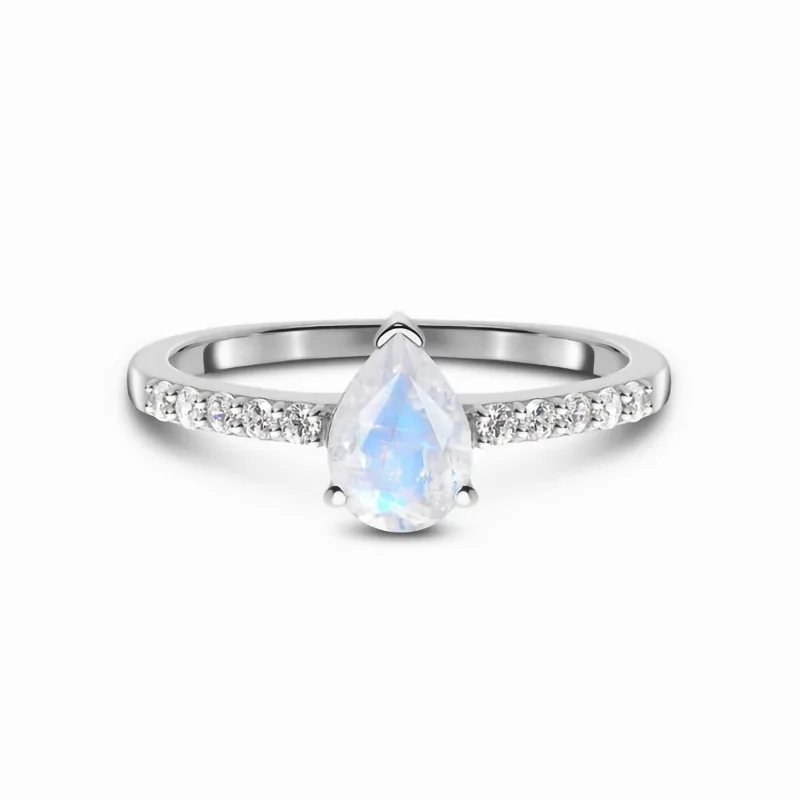 

cold wind S925 sterling silver water drop moonstone micro zircon ring women's niche light luxury delicate jewelry