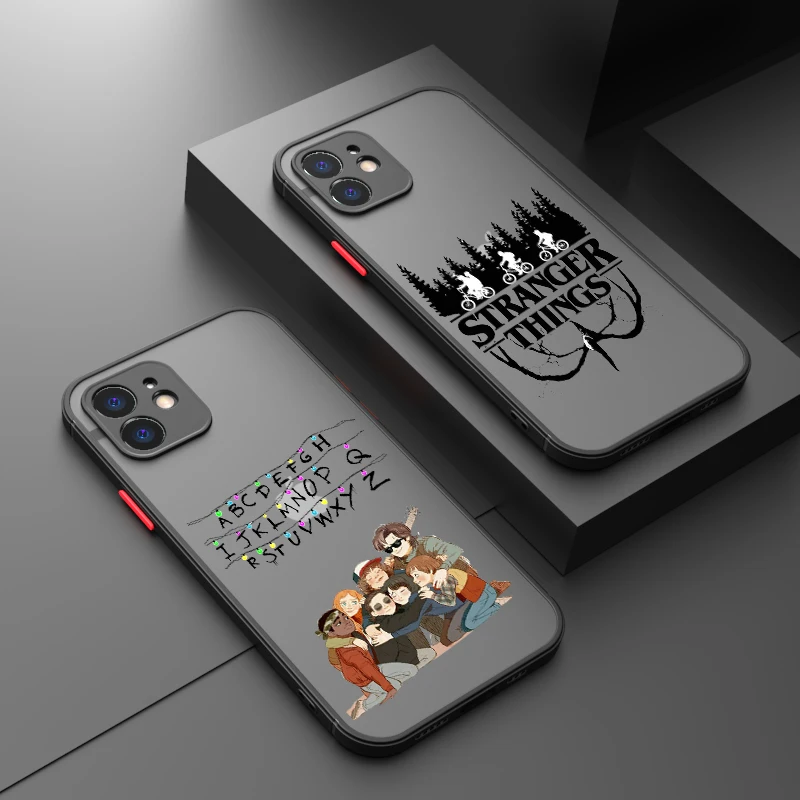 

Hot Stranger Things Cellphone Bumper Clear Matte PC Back Phone Case For iphone11 12 13 14 Pro XS Max 7 8 14 Plus X XR Black case