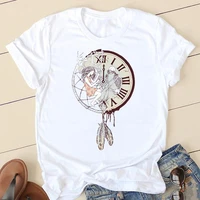 womens t shirts 90s fashion clothing floral and cartoon clothes short sleeves print solid color t shirts