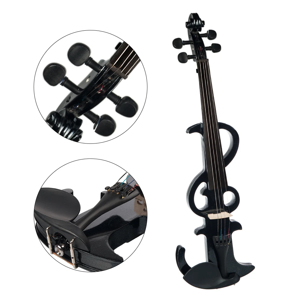NAOMI Electric Violin Black Full Size 4/4 Solid Wood Metallic Electronic/Silent Violin w/ Ebony Fittings + Case+Brazilwood Bow enlarge
