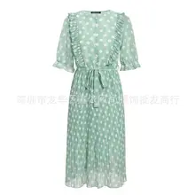 Vestido plisado a la moda de lunares para mujer, vestido pequeño de gasa transparente de longitud media, 2022 (4)