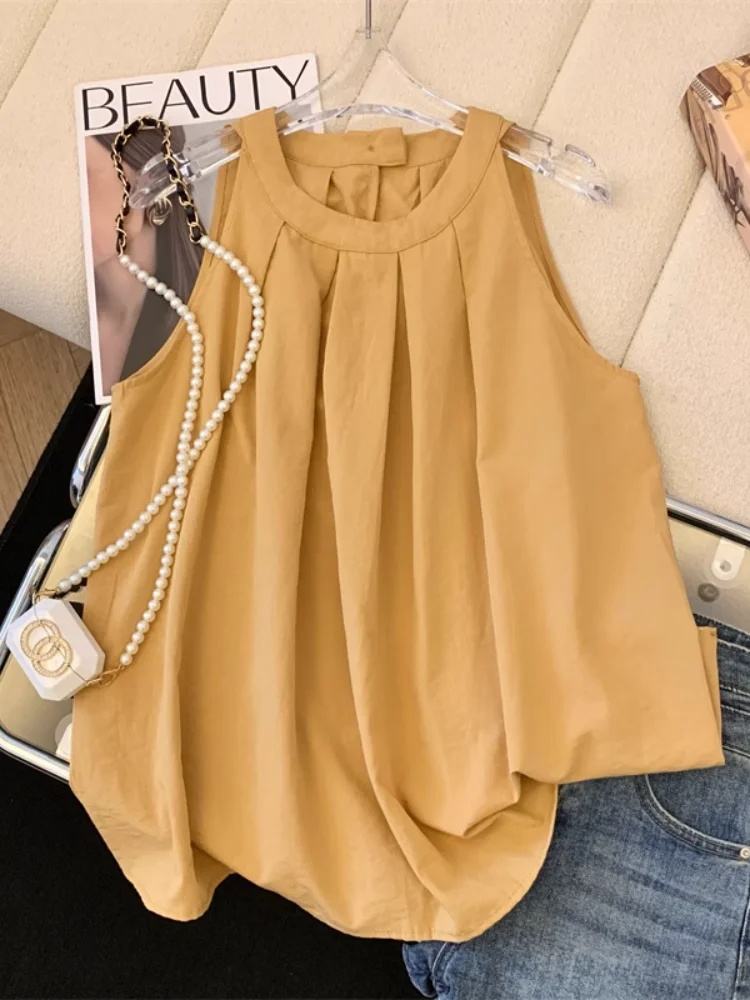 Хлопковые и льняные топы с лямкой на шее женские летние новые дизайнерские