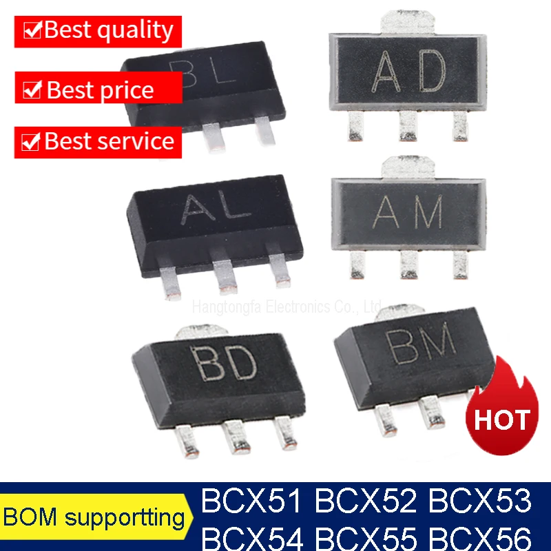 

1000Pcs/Lot BCX51 BCX52 BCX53 BCX54 BCX55 BCX56 MarkingAD AM AL BD BM BL SOT89 40V 1.5A SMD Transistor New