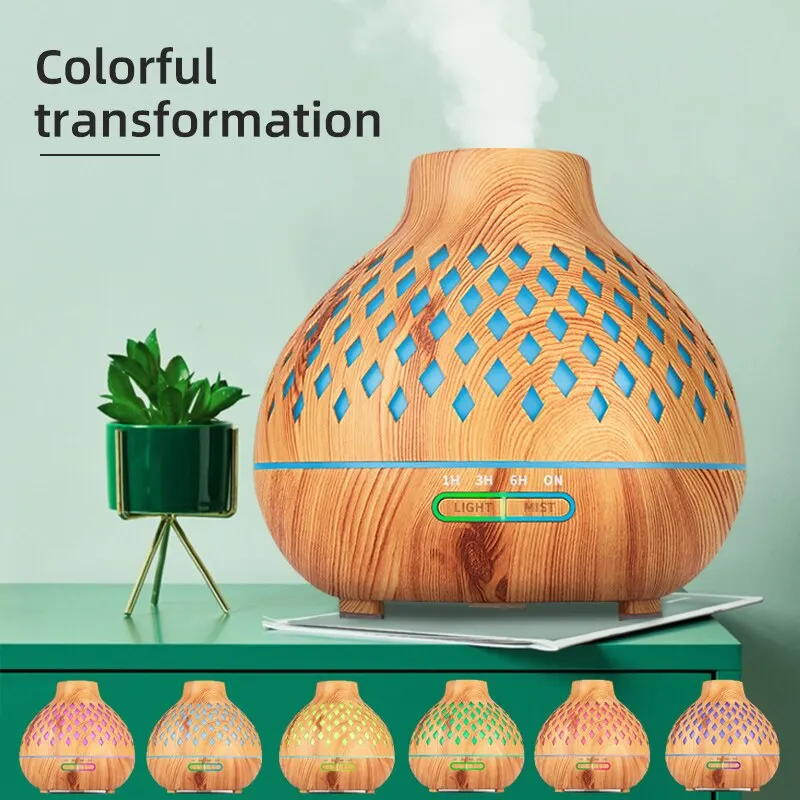 400ML Aromatherapy Essential Oil Diffuser Wood Grain Remote Control Ultrasonic Air Humidifier Cool With 7 Color Lights For Home