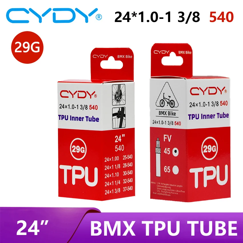 Фото 29G CYDY BMX Велосипедная камера из ТПУ 540 24x1,0 1 1/8 1,1 1 1/4 1 3/8 Шина FV Длина 45 мм/65 мм Шина penu Велосипедные детали №1