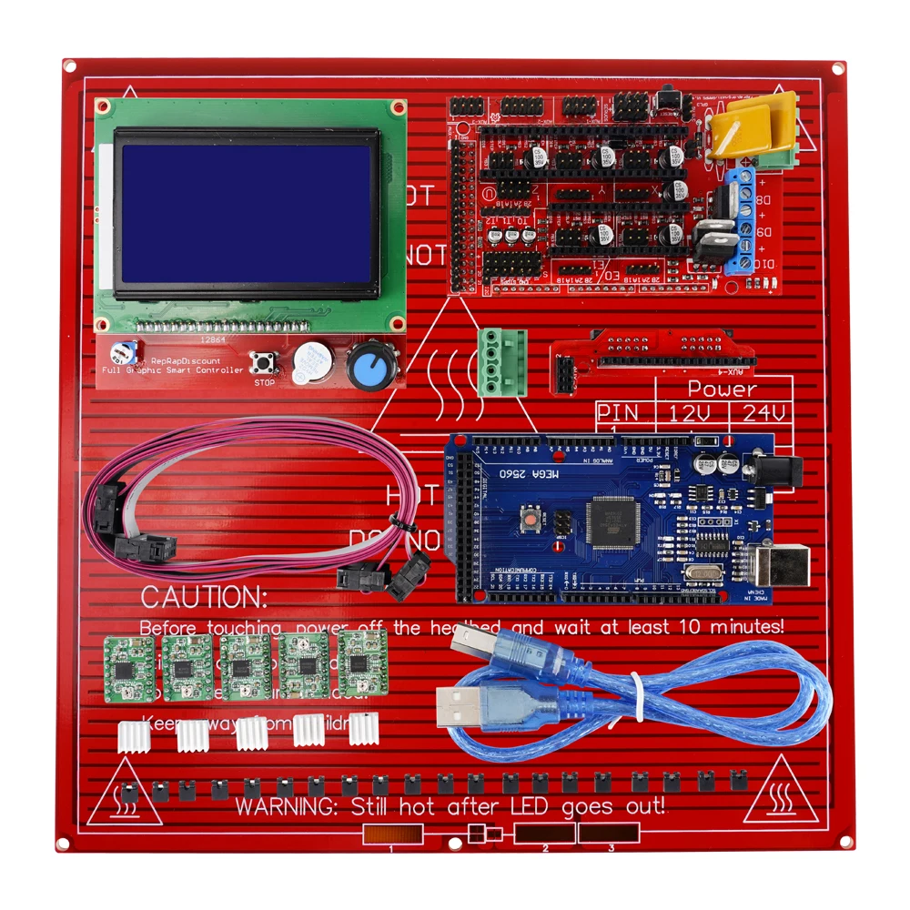 

3D Printer 2004/12864 LCD Motherboard Kit Mega 2560 Ramps 1.4 Controller Mainboard A4988 Stepper Driver Module For Arduino
