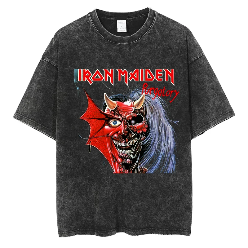 

PURGATORY Album Eddie The Head Cover T-Shirt Iron Maiden Gothic Graphic Tees Cotton Men Women Fashion Oversized Streetwear Tops