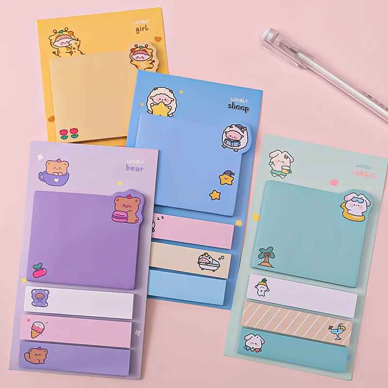 

80Index/Pack Kawaii 3 Color Sticky Notes Office Index Memo Pad Bookmarks Cute Scheduler Paper Stickers Kids Students Stationery