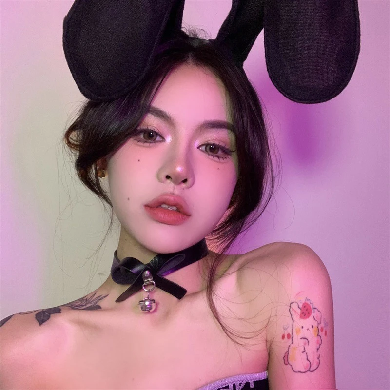 

Fashion Bell Choker Necklace For Women Leather Choker Punk Collar Chocker Cat Cosplay Cute Bow Collar Girls Goth Jewelry