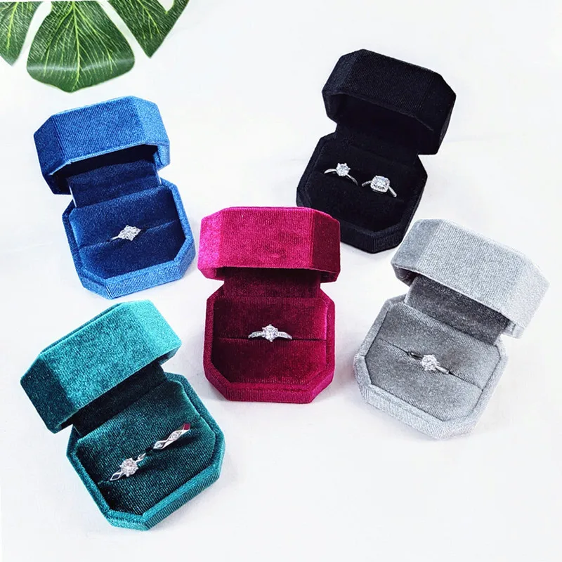 

Velvet Jewelry Box Double Rings Storage Box Woman Gift Earrings Package Case Wedding Ring Display Box