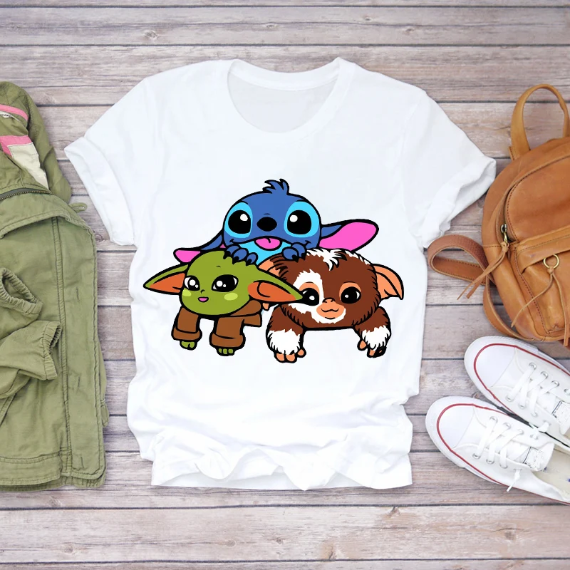 

Disney Summer New Fashion Lilo &amp Stitch Graphic Printed Women T-shirt Boys Girls Cute Cartoon Tshirts Unisex Short Sleeve Top