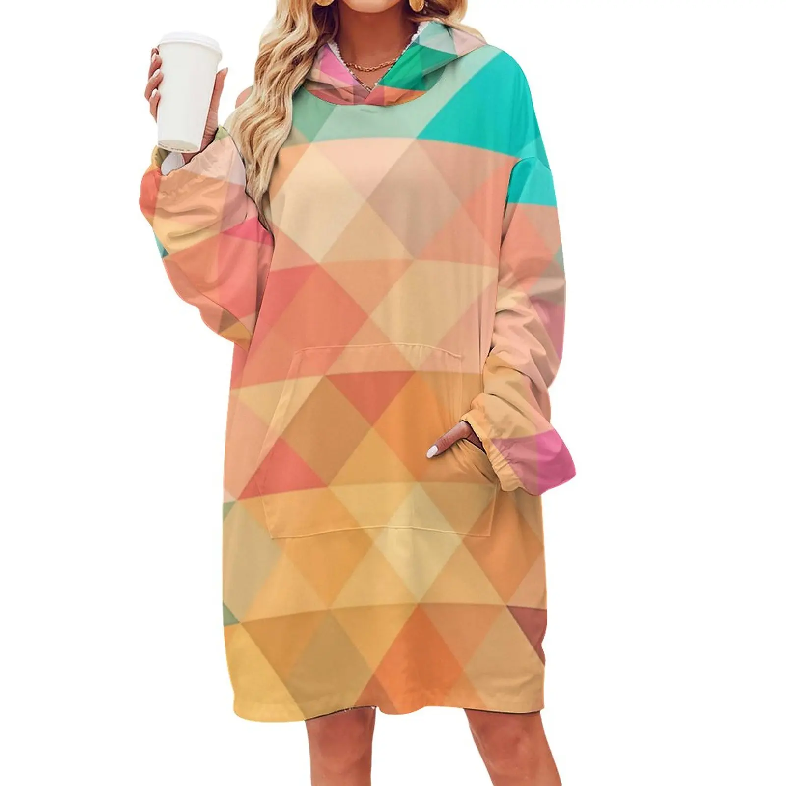 

Красочное одеяло с гео-принтом Омбре в клетку плюшевое толстое одеяло s с капюшоном домашнее женское одеяло рубашка с карманом