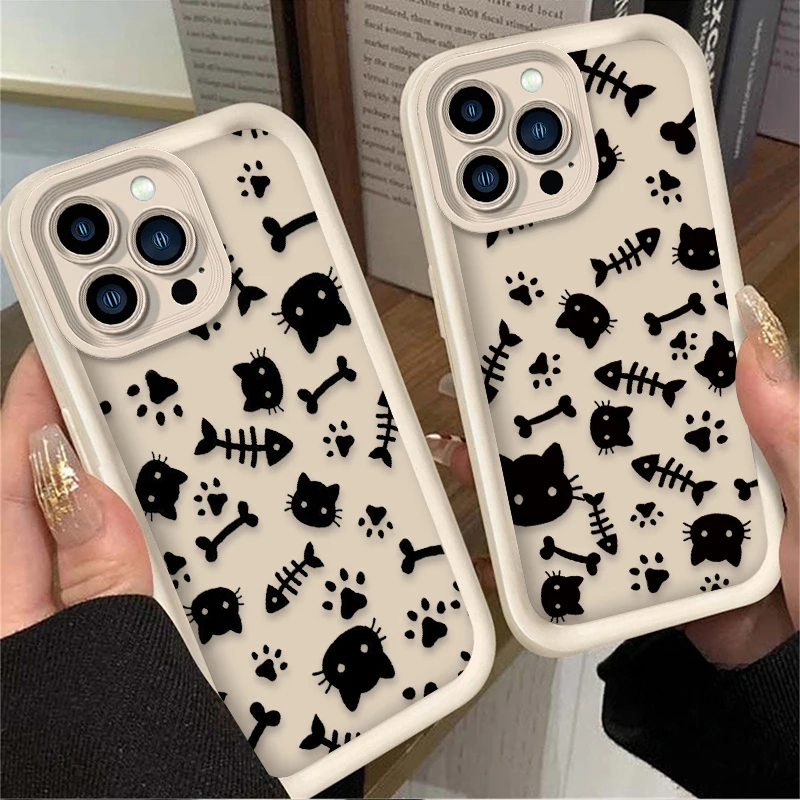 Фото Lovely Cartoon Black Cat Phone Case For iPhone 16 14 15 13 12 11 Pro Max X XS X S Max XR SE 2020 7 8 Plus iphone16 Back Cover №2