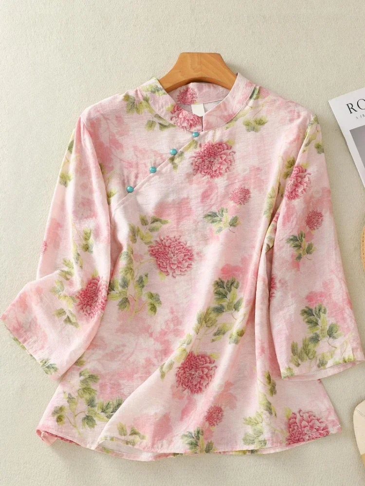 Женские хлопковые блузки в китайском стиле из конопли летние женские рубашки