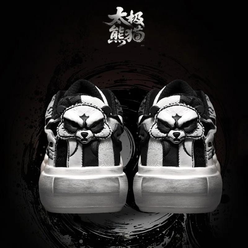 Фото Мужские кроссовки Tai‑Chi Panda Totem Board Shoes 2026, низкие, из дышащей ткани, с резиновой подошвой, износостойкие, на шнуровке, черно-белые №4