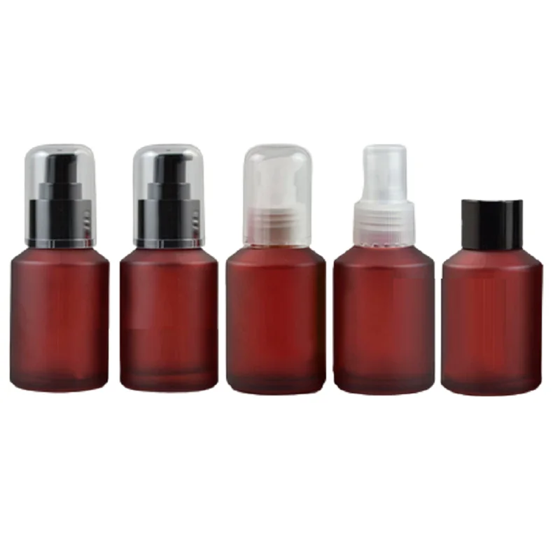 

60ml Empty Wine Red Matte Glass Refillable Bottle Press Spray Lotion Pump Prortable Cosmetic Packaging Essential Oil Vials 10pcs