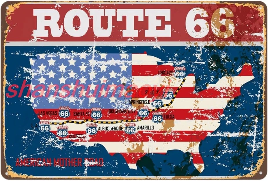 Металлическая вывеска Route 66 ASC