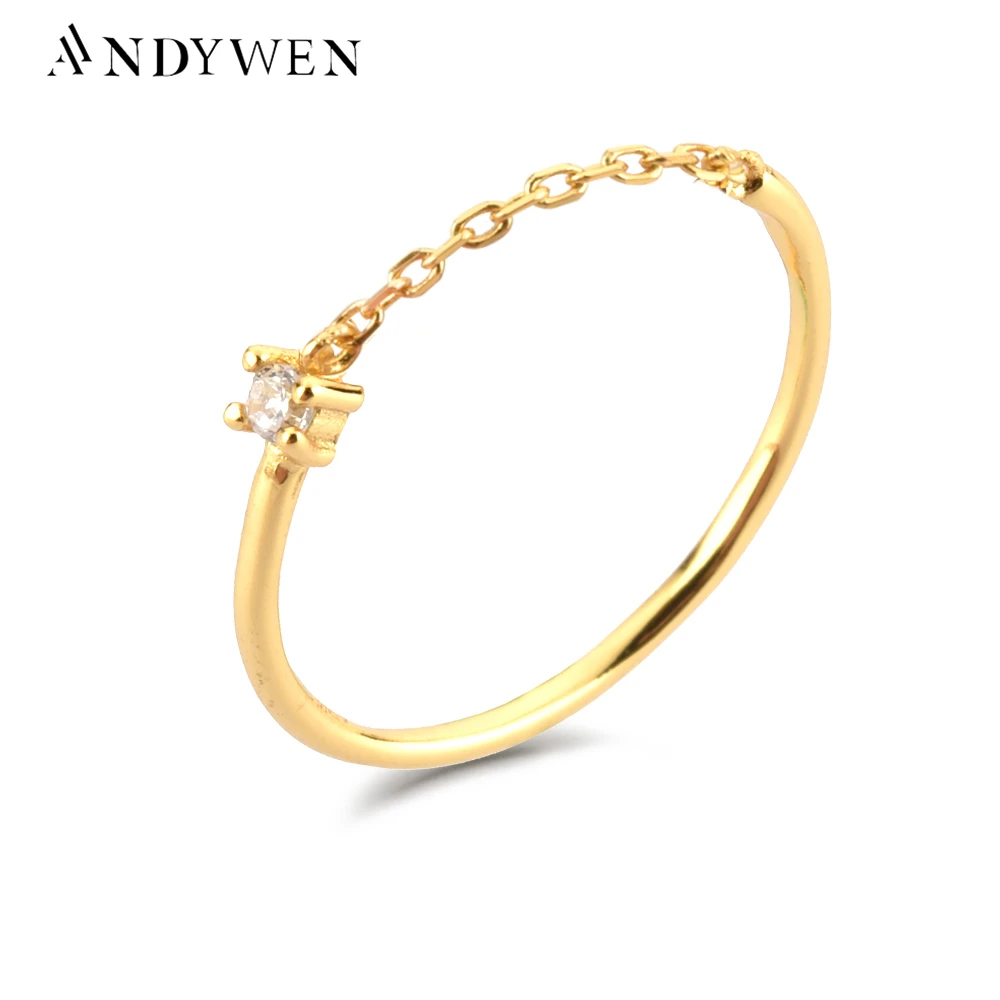 

ANDYWEN 925 Sterling Silver Anillo Nia Gold Ring Women Chain Size Luxury Small Fine Jewelry Wedding Crystal Jewelry Gift