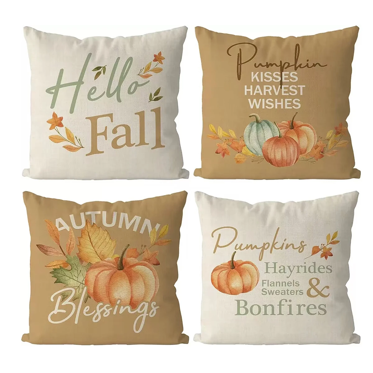 

Наволочки Hello Fall 18x18 набор из 4 предметов, искусственная Акварельная декоративная подушка в виде тыквы и кленовых листьев