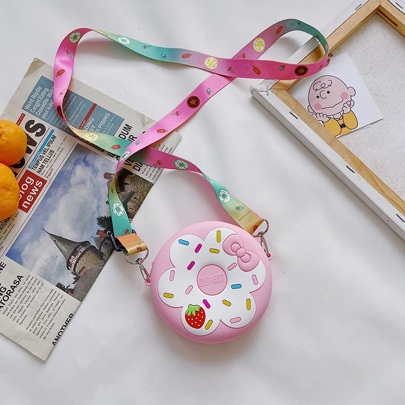 

Lovely Children's Round Donut Crossbody Bag Pink Messenger Bag Cute Girls Cartoon Shoulder Bags Mini Coin Purse Handbags