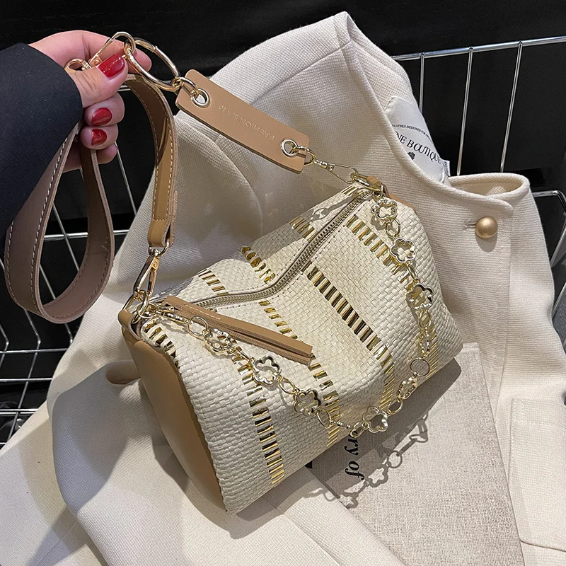 

Small Weave Straw Bucket Bags for Women 2023 Summer Crossbody Bags Lady Travel Purses and Handbags Shoulder Side Bag