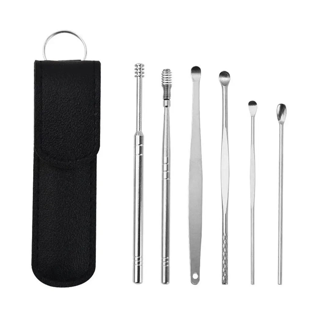 

6pcs Ear Spoon Stainless Steel Curette Ear Spoons Adult Child Hanging Key Pendant Earwax Curette Remover Earpick Tool