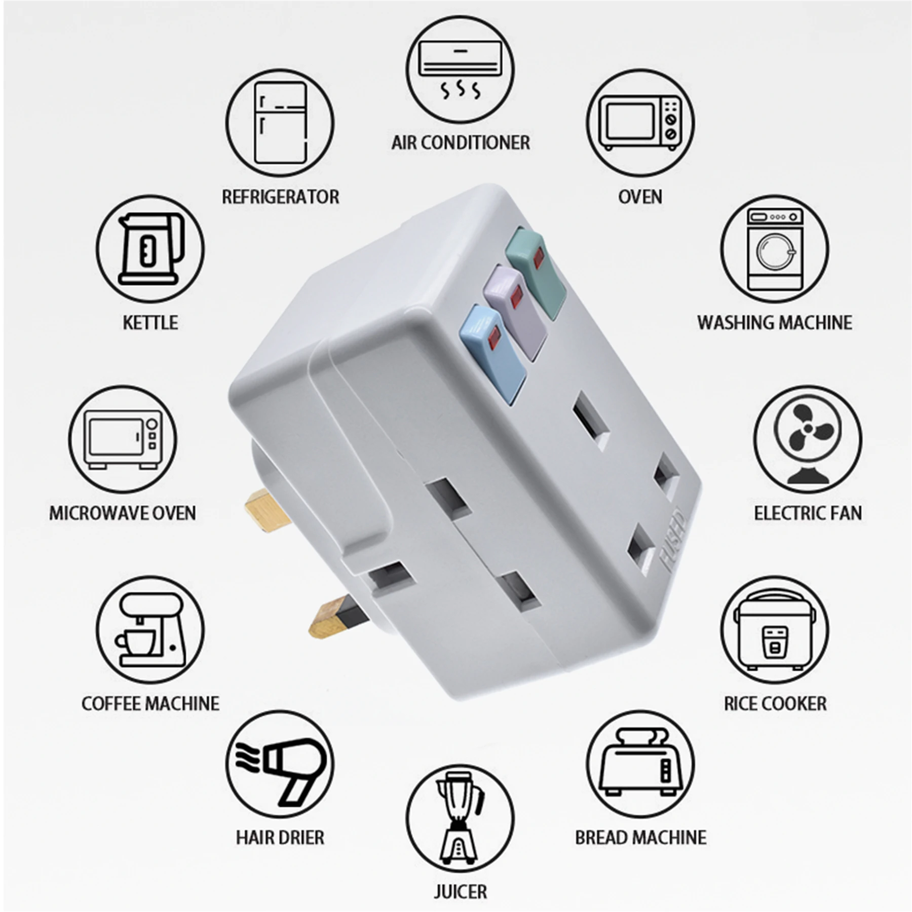 Британская вилка 250V13A портативный многофункциональный адаптер переменного тока