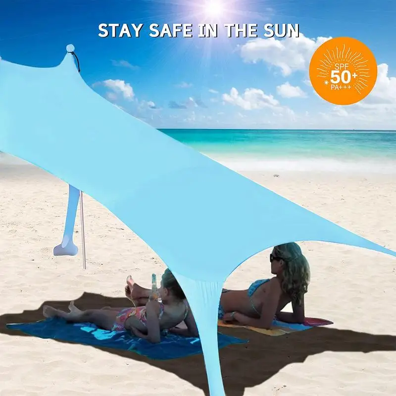 

Beach Tent Canopy With 4 Poles UPF50 UV Protection Stable Outdoor Lycra Canopy For Lake Beach Backyard Summer Fishing Field