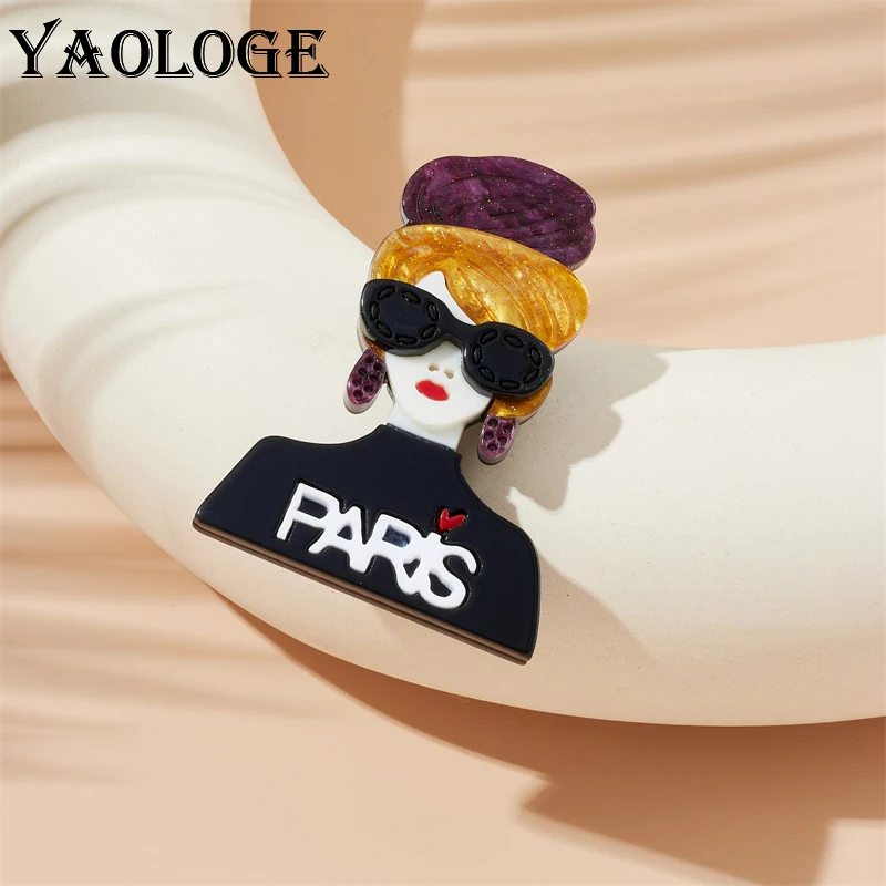 

YAOLOGE Acrylic Modern Lady Brooches Pin For Women Beauty Cool Girl Figure Badge Accessory Fashion Jewelry Party Office Gifts