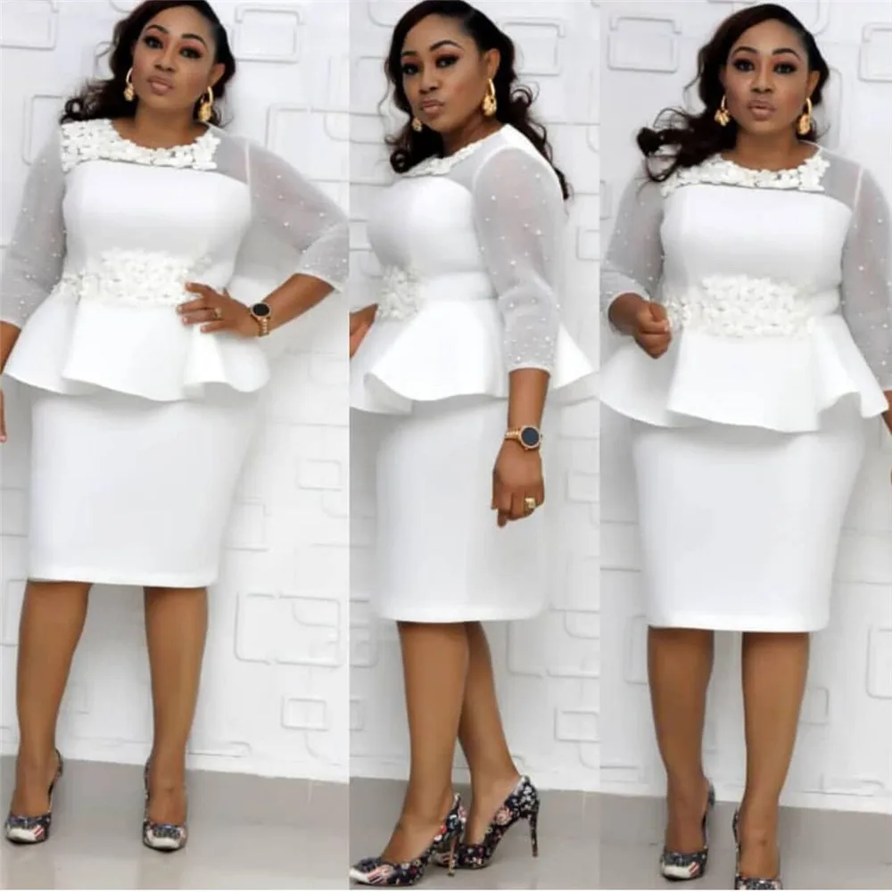 

Dress Three-dimensional Rose Flower Decoration Stitching Mesh Gauze Beaded Sleeves Commuter African Office Women's Clothing