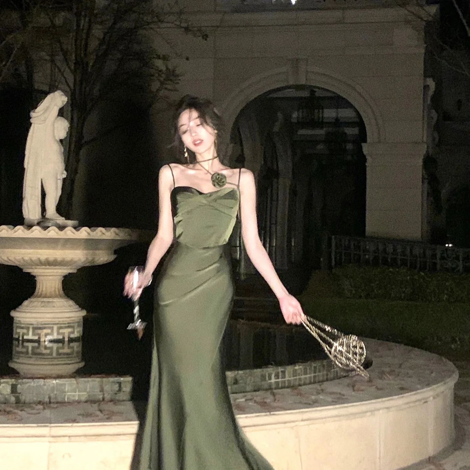 Gaganight женское зеленое платье ранней весны 2024 НОВЫЕ шикарные винтажные