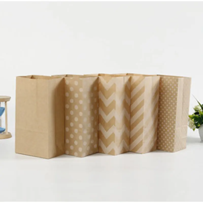 

5pcs Kraft Paper Gift Bags Wedding Birthday Party Biscuit Candy Storage Box Home Accessories Vintage Bread Packaging Supplies