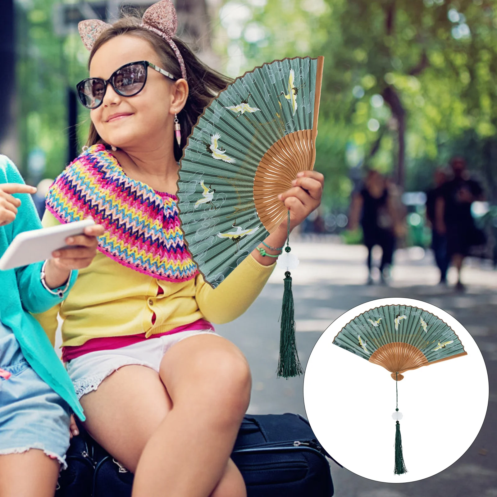 

Hand Fan Wall Ornament Chinese Style Foldable Adornment Japanese Clothes Costume Collocation Classic Folding Cheongsam