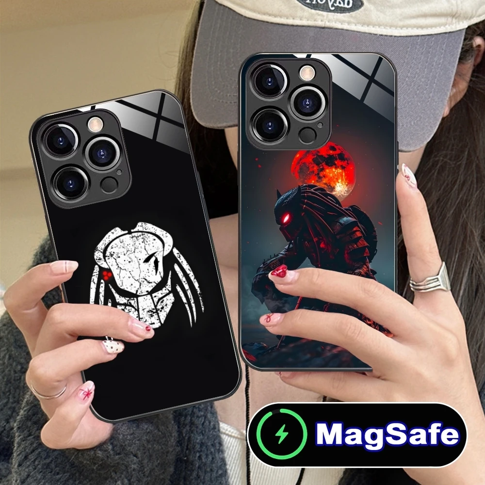 Predator Painting Mobile Cell Phone Case for iPhone 16 15 14 13 12 11 Pro Max Plus Mini MagSafe Wireless Charging Glass Cover