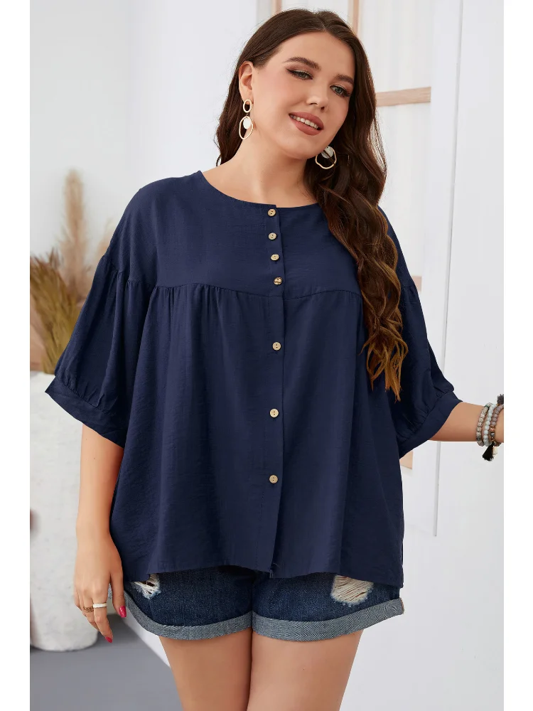Women's loose short sleeve shirt, summer plus-size women's wear plus size women clothing