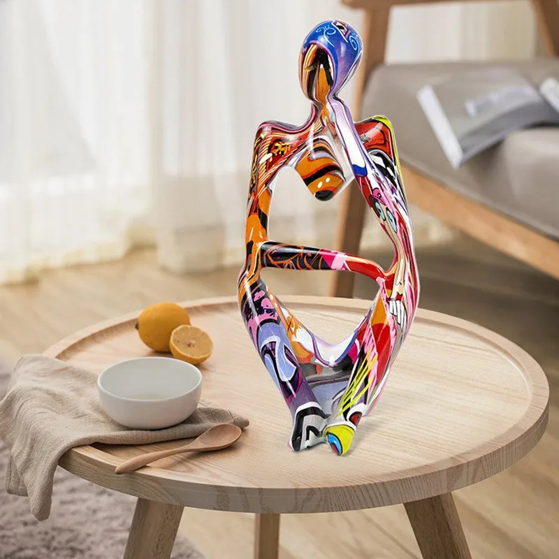 

Colorful Graffiti Thinker Statue Resin Abstract Nordic Figurine Home Deoor Interior Office Desktop Handmade Crafts Decoration