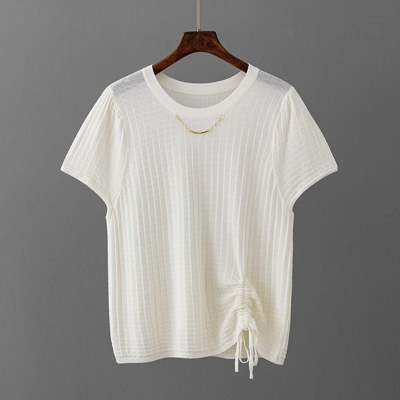 

Summer 2023 new Korean edition chain solid color loose base sweater ice silk short-sleeved t-shirt white