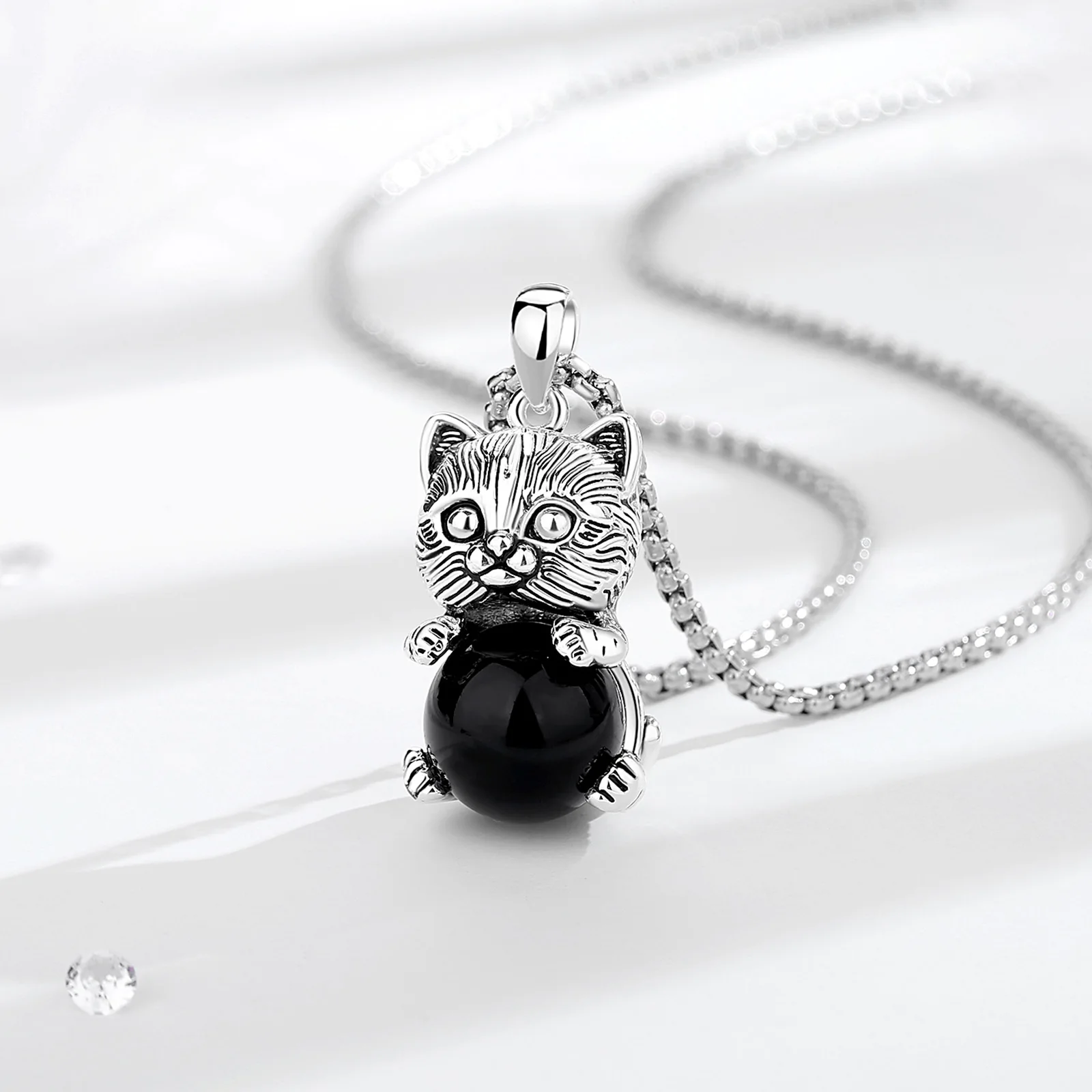 Eudora милый кот ожерелье из обсидиана энергетический натуральный целебный камень