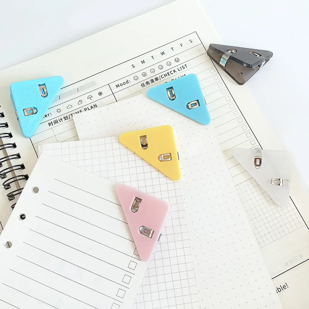 5pcs Color Corner Clips Set Triangle Transparent Page Holder Index Clamp Clip for About 40 Sheets Stationery Office School A6 A5