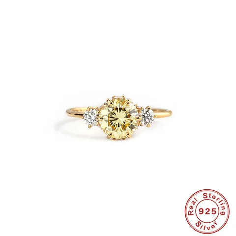 Кольцо ROXI из серебра 925 пробы с круглыми желтыми блестящими кристаллами для женщин и девушек, ювелирные изделия для свадебной вечеринки, кольца