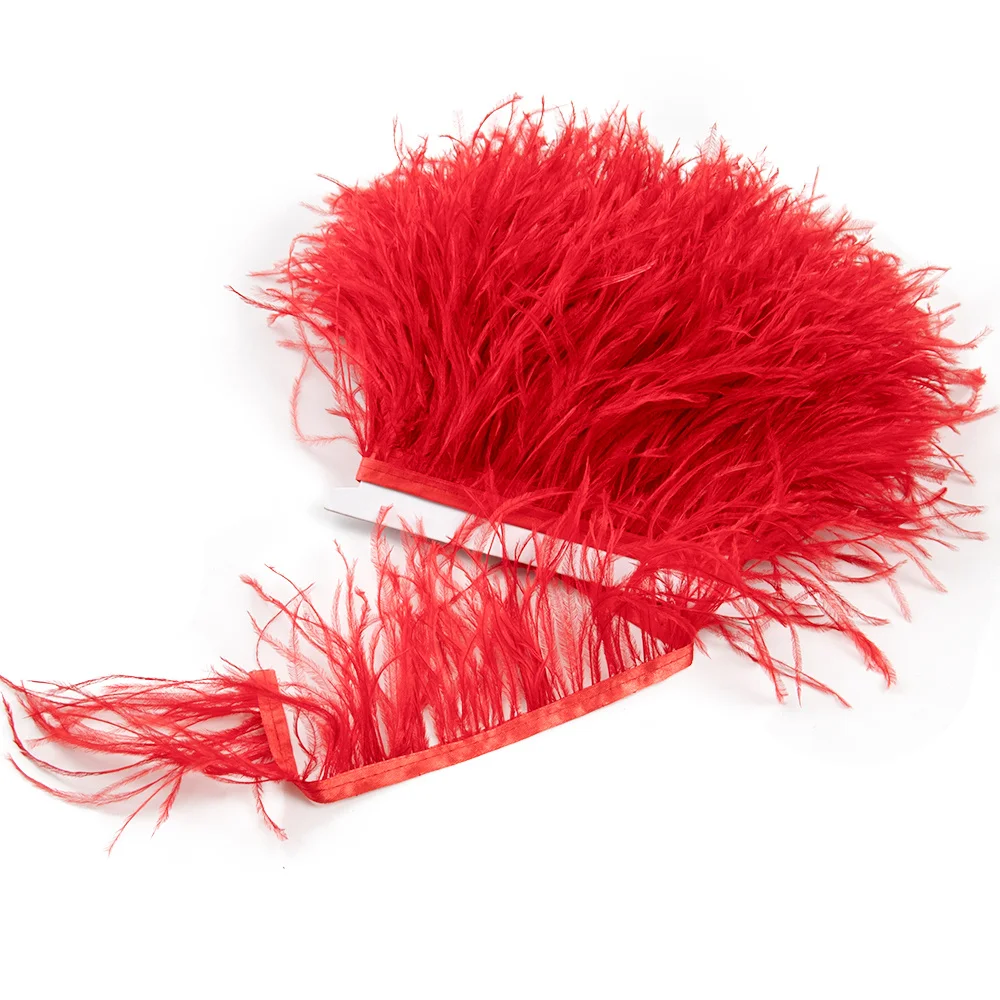 

1Meters Natural Ostrich Feather Trim Fringe Length 10-15cm Plumes Wedding Decoration Feather on Ribbon Sewing DIY Crafts