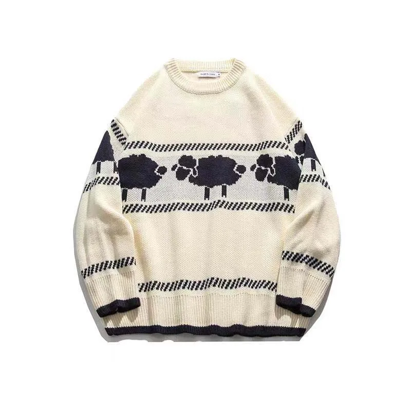 Japanese Retro Sheep Jacquard Sweaters For Men And Women Relaxed And Lazy Style Korean Fashion Pullover Couple Knits Autumn And