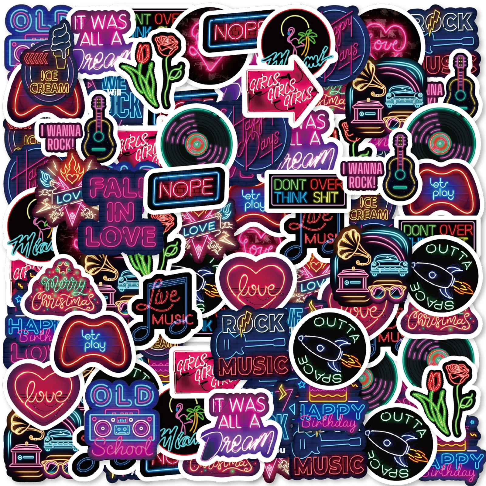 46 Шт. Неоновые Наклейки С Граффити Для Украшения Ночного Рынка Ноутбуков Бутылок