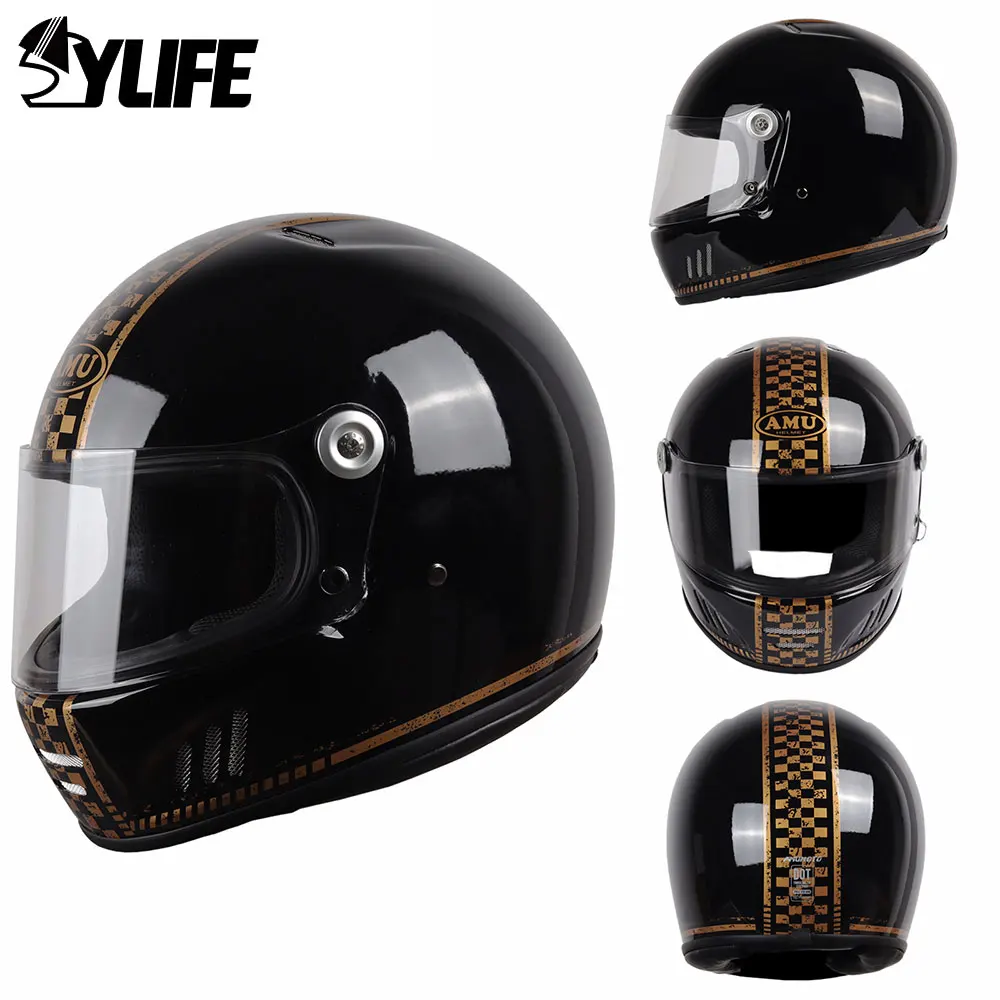 

Мотоциклетный шлем из стекловолокна, сертифицированный мотошлем в горошек, дышащий, на все лицо, винтажный